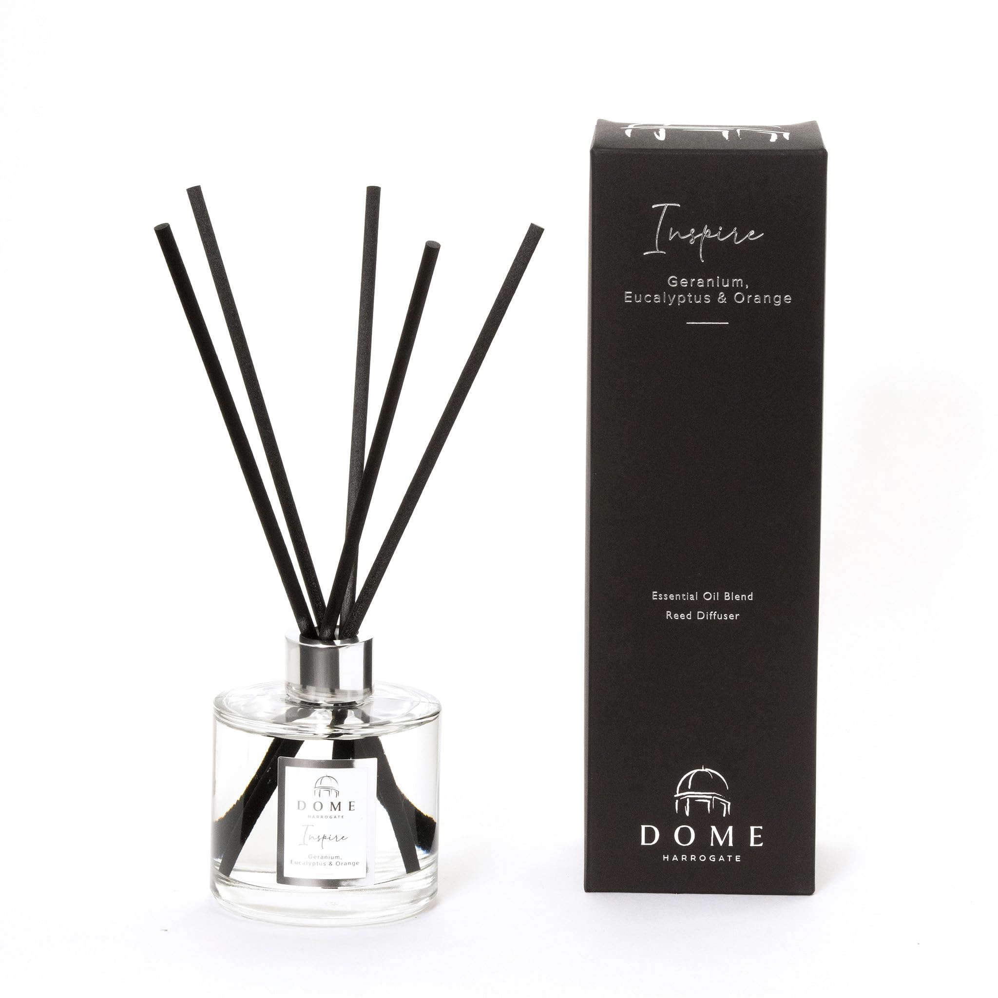 Dome of Harrogate INSPIRE Reed Diffuser - Geranium, Eucalyptus & Orange Blossom – 200ml – Long-Lasting Fragrance for Positivity, Relaxation & Well-Being – 6-9 Months of Use