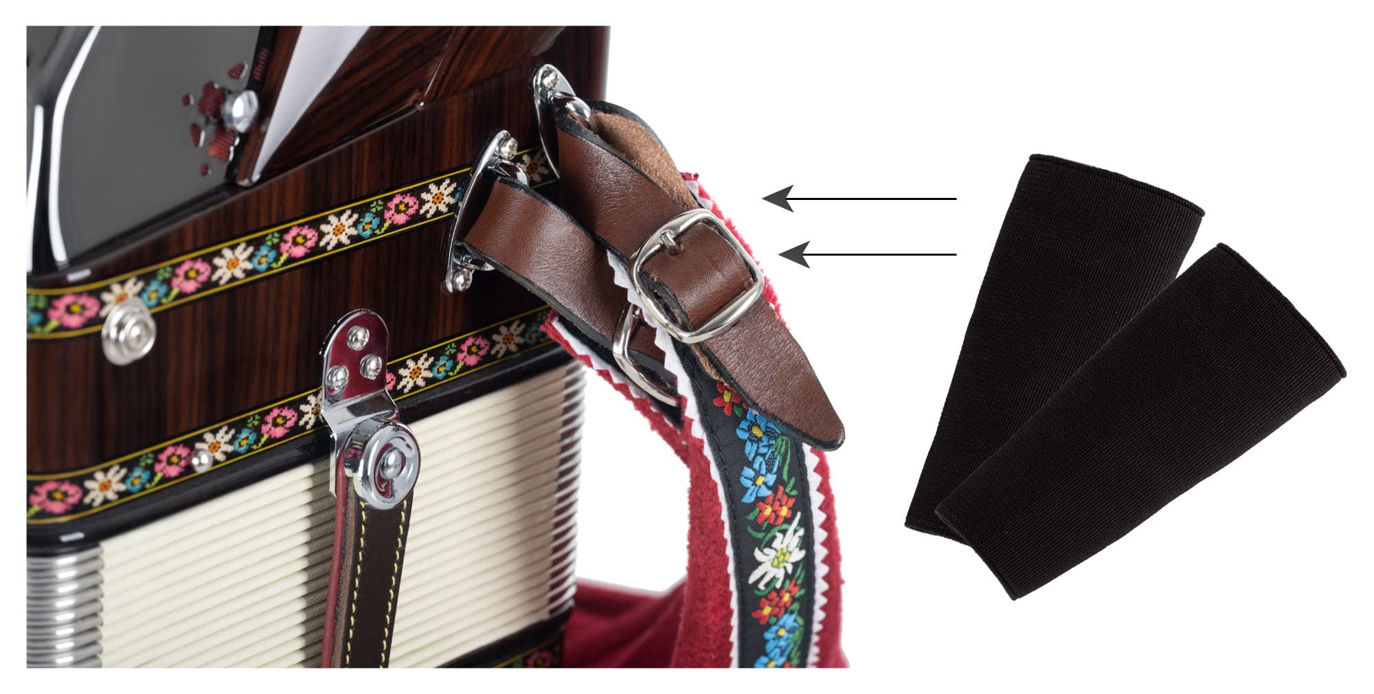 Alpenklang Protection de Sangle Noire, Housse Élastique, Longueur: 7 cm | Protège la Laque et les Vêtements des Dommages, Pour Accordéon et Harmonika Styrique, Couleur: Noir