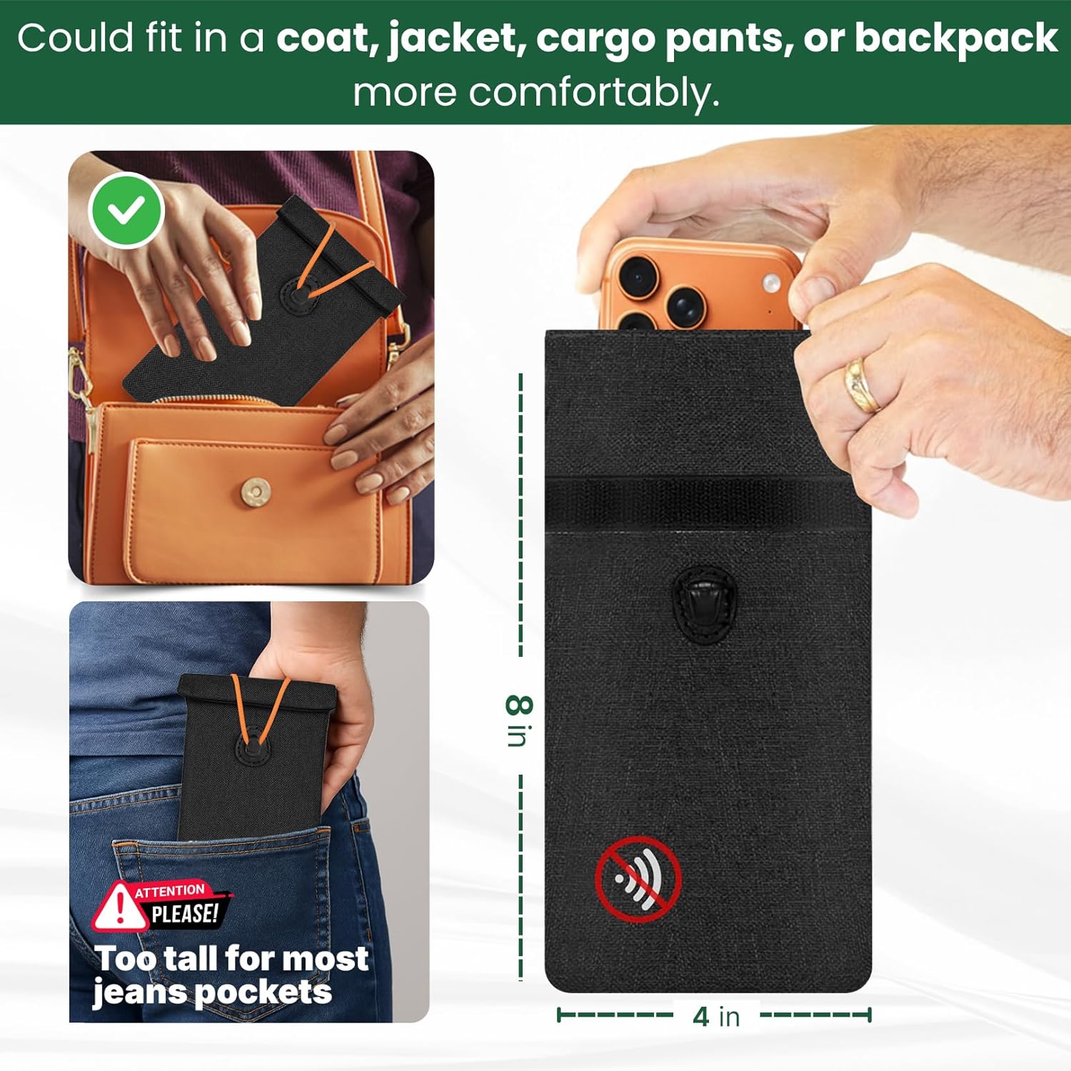 2 Pack Faraday Bags For Cell Phone EMF Blocker Case Protection Size 8inx4in Anti Shield Sleeve Phones Pouch Cage Car Keys Fob Cover 5G Wifi GPS Jammer Signal Rfid Radiation Blocking Faraday Box