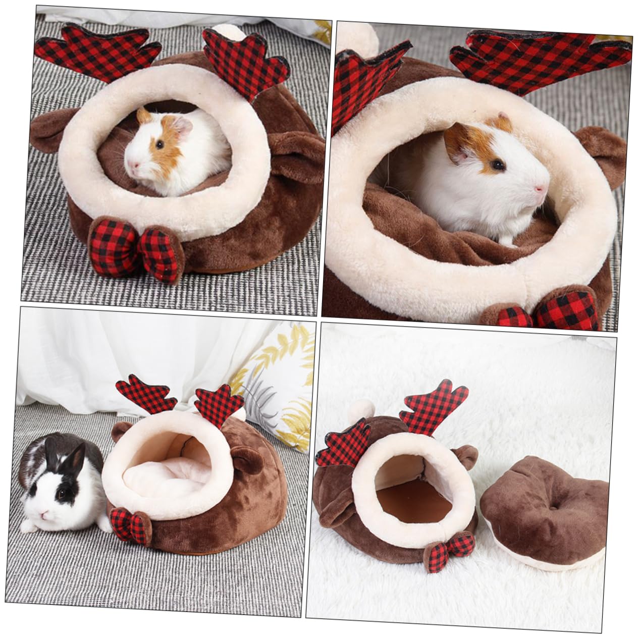 Sosoport Kaninchen Winterhaus Kaninchen Haus mit Kuschelbett Warmes Schlafhaus für Kleintiere aus Flanell Gefüllt zum Ausruhren und Schlafen