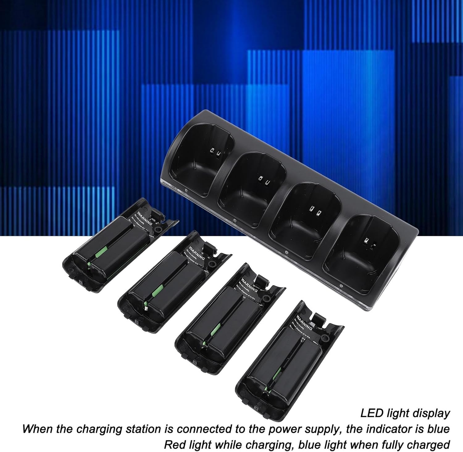 Yunseity Charging Station for Wii Remotes Controller, Charger with 4 Rechargeable Battery Packs, 4 Port Charging Station with 4 pcs 2800mAh Replacement Batteries, Remote Not Included