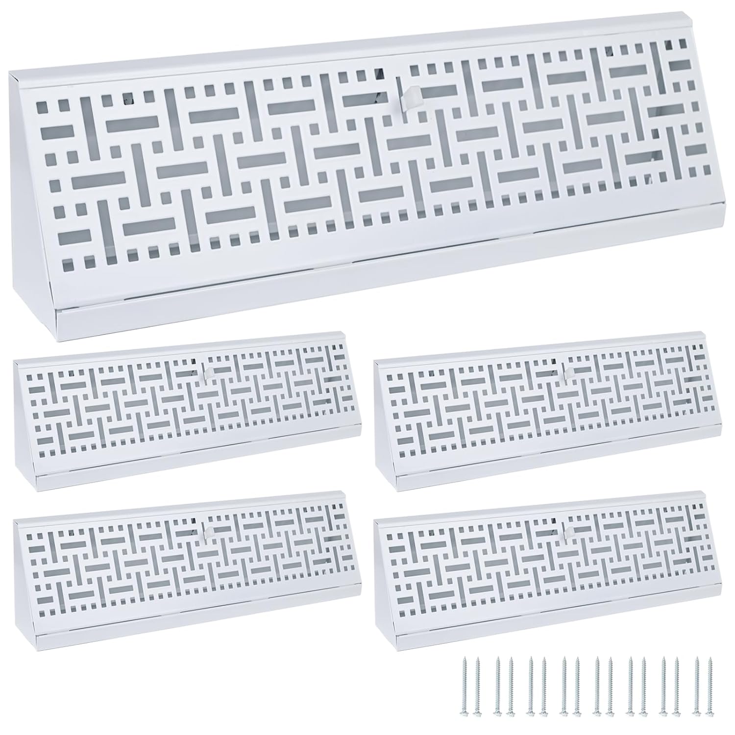 4 Pcs 18 Inch Baseboard Register (Duct Opening Size) - Wicker Design Baseboard Vent Covers for Home Floor Wall - Easy Adjust Air Supply Lever Floor Baseboard Diffuser (White)