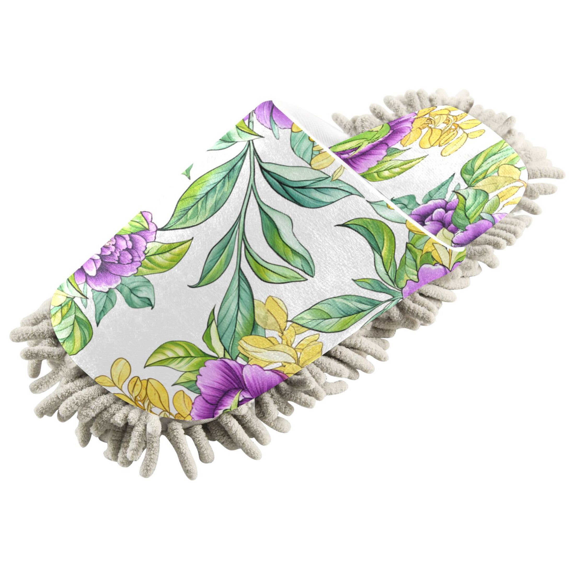 Kigai Purple Peonies Mop Slippers for Floor Cleaning, Slippers for Women Men, Microfiber Floor Cleaning, M