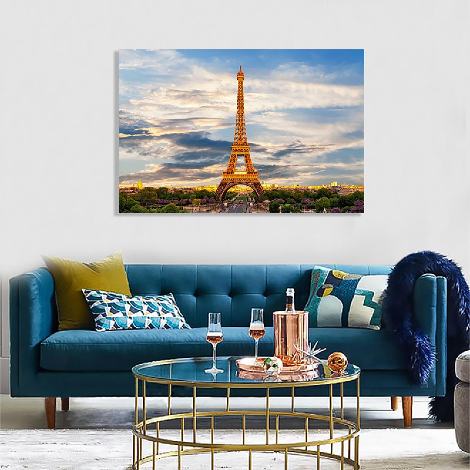 Quadro su Tela 150x100cm Stampe da Parete Torre Eiffel Francia Parigi Grandi Decorazione Murale Camera da Letto Cucina 5 pezzi Quadri Moderni Soggiorno Grafica Immagini Wall Art Canvas EA150x100-0435