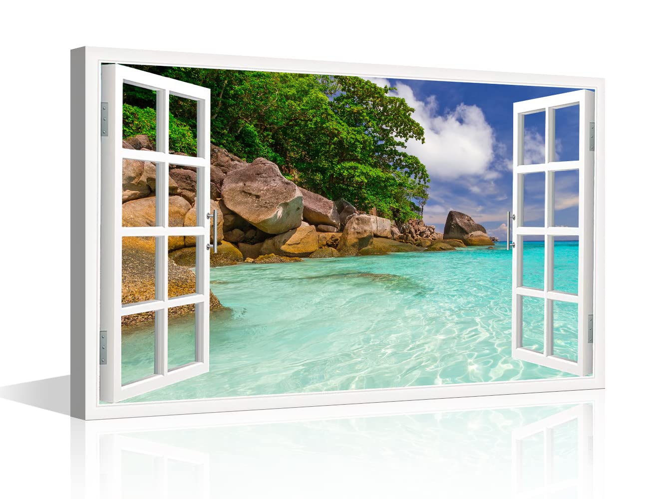 TISHIRON 3D Window View Seaside Effect Canvas Wall Art Prints for Living Room Bedroom Decor Office Kitchen Home Decoration Framed Ready to Hang 12x18inch — view 41