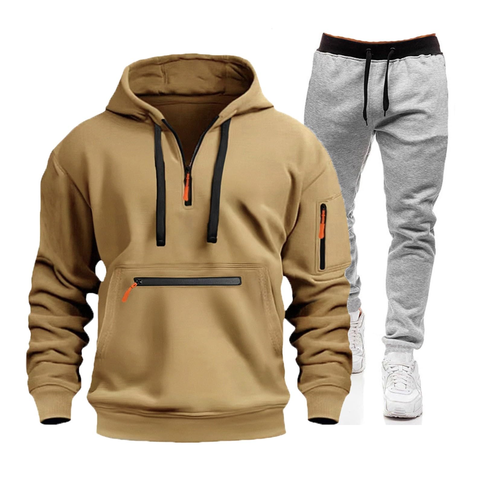 Męski zestaw dresowy, bluza z kapturem i joggery, 2-częściowy dres treningowy z zamkiem błyskawicznym dla mężczyzn, miękka polarowa bluza z kapturem i spodnie, lekka, wygodna odzież sportowa, strój na