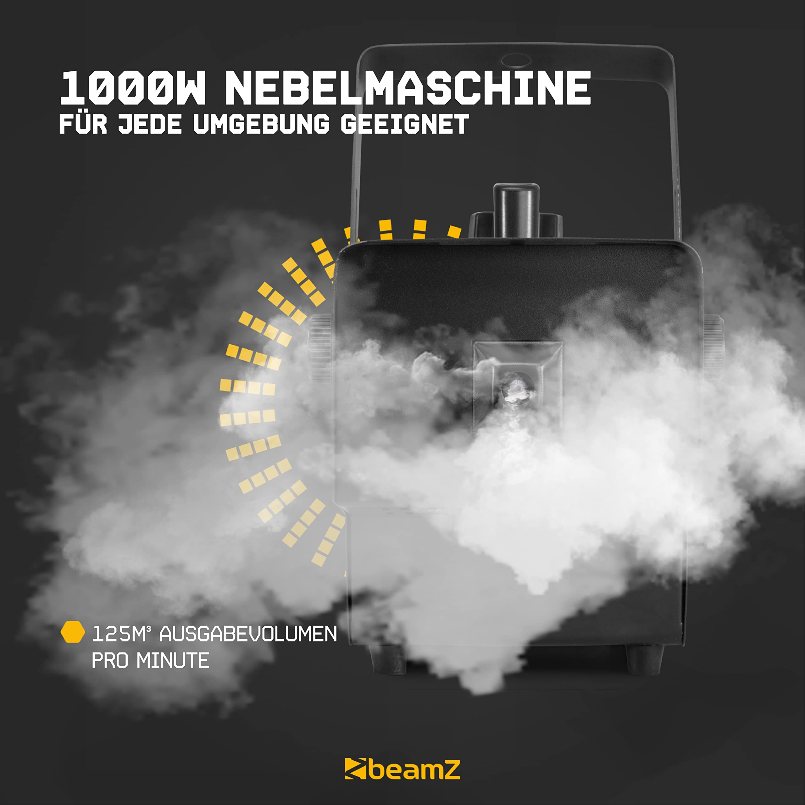 BeamZ RAGE1000 Nebelmaschine mit Flüssigkeit, 5 Liter Inkl., 1000 Watt Fogger, 2x Fernbedienung, Smoke Machine mit 2L Tank, Fog Machine für Party, Hochzeit, Events, Halloween