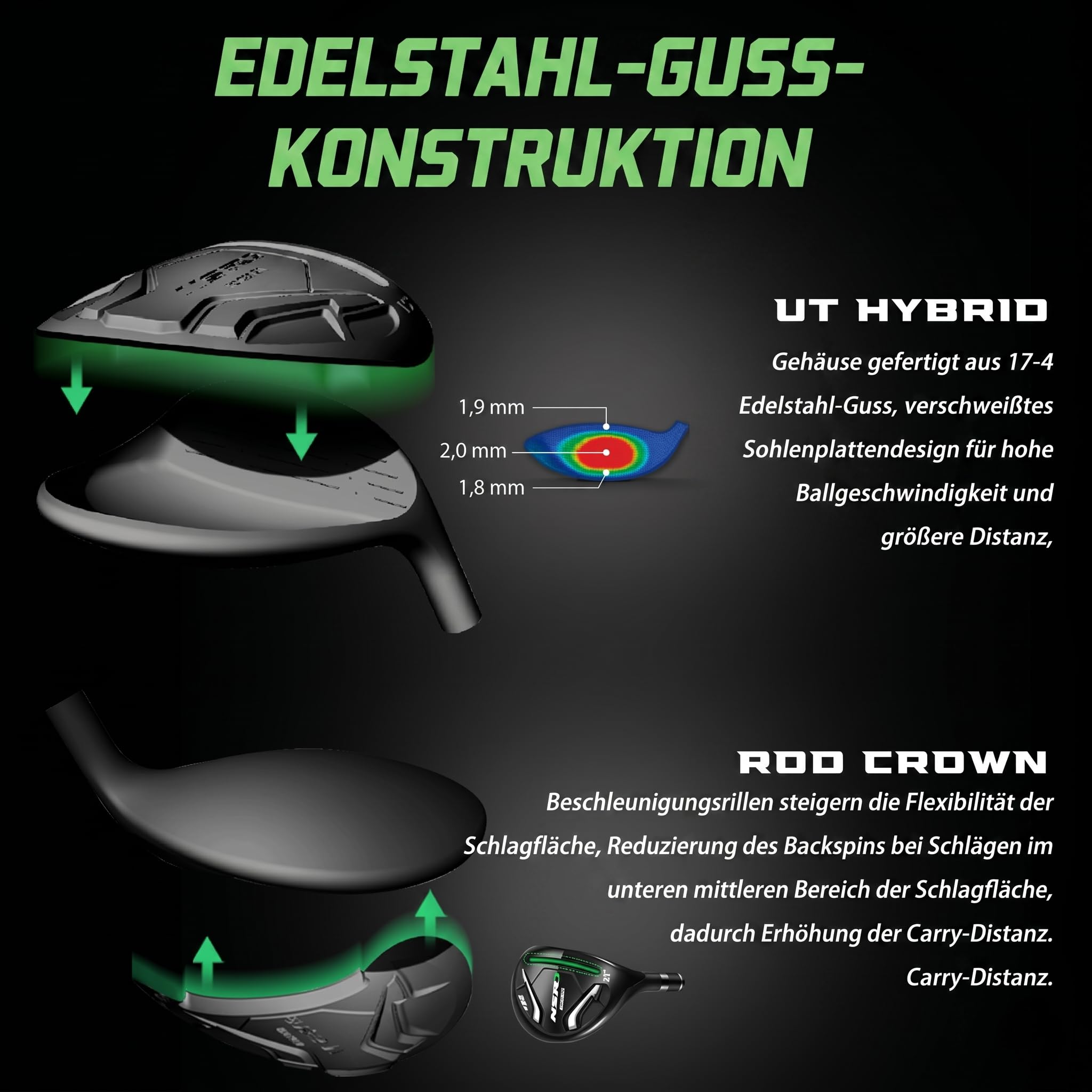 PGM Herren Golfschläger-Set, 12-teilig, 3 Holz (#1,3,5), 1 Hybrid (#4H), 6 Eisen (#5,6,7,8,9,PW), 1 Sandkeil (52°), 1 Putter – Golftasche MTG033-2