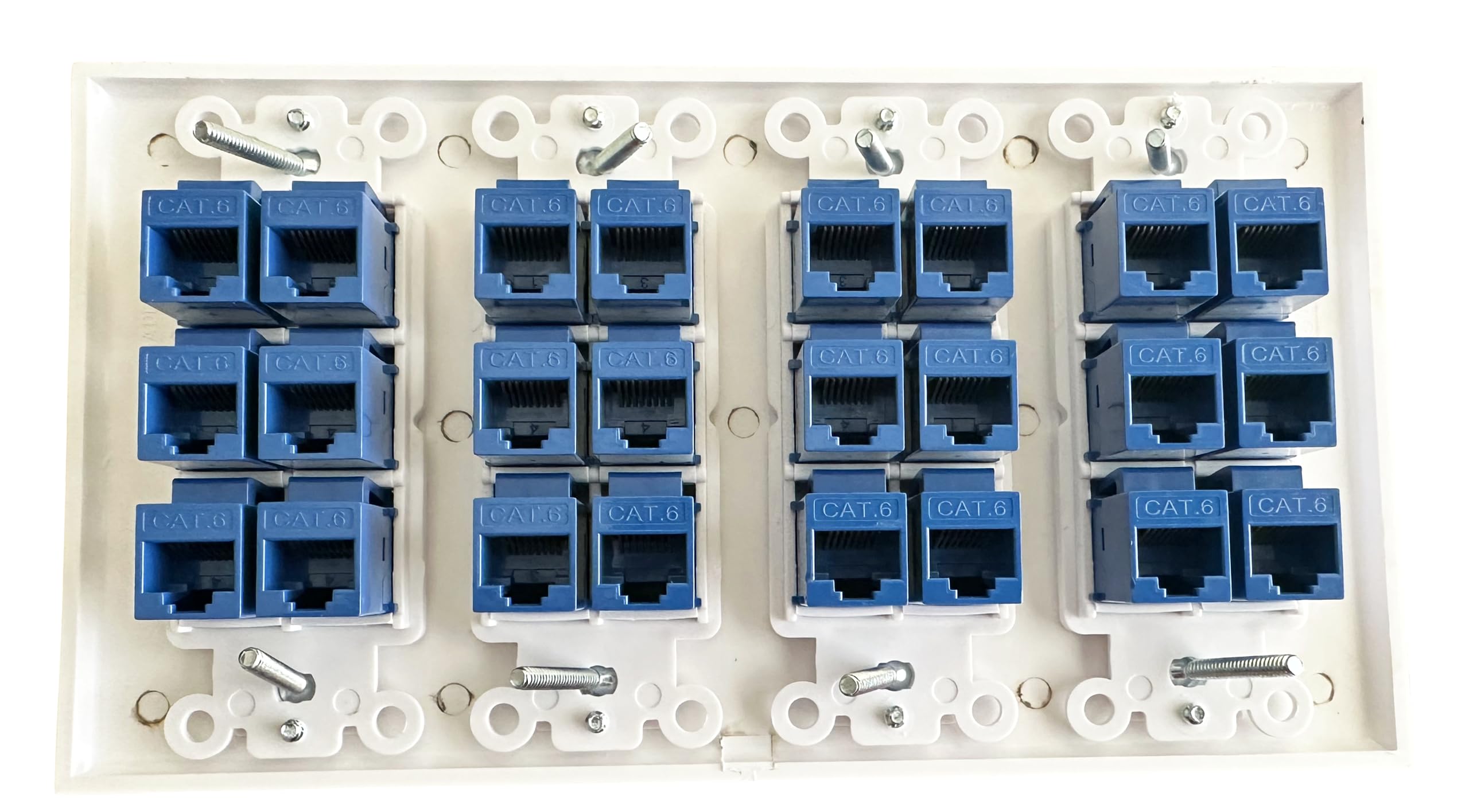 DIYTECH Placa de pared Ethernet de 24 puertos, Cat 6, 4 bandas, conectores Keystone RJ45 hembra a hembra, color blanco