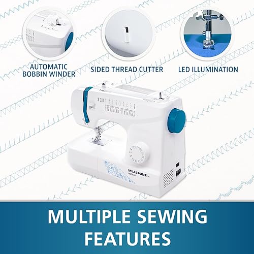 Miniatura 3 de MILLEPUNTI MKR45 - Máquina de coser para principiantes, acolchado y ligero con 25 puntadas, 4 pies incluidos y kit de accesorios, enhebrador