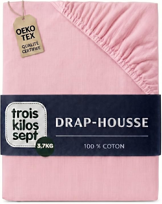 Trois Kilos Sept Drap Housse en Jersey Extensible Vieux Rose 60x120 cm