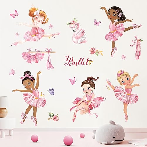 Miniatura 3 de wondever Calcomanías de pared de ballet para niña, bailarina, rosa, bailarina, calcomanías de arte de pared para dormitorio de niñas, bebé,