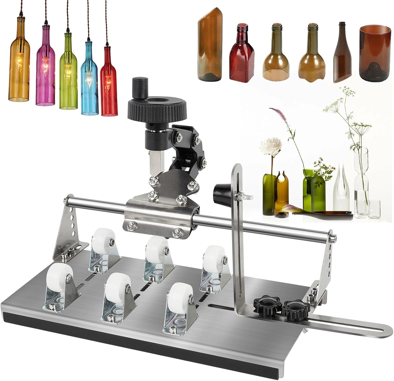 DLLCCM Wine Bottle Cutter - Upgraded Glass Bottle Cutter Set Glass Bottle Cutter for All Shapes, Wine Bottle Cutter Tools, Curved Glass Cutting Tool for Round and Square Bottles, Bottle DIY Craft Kit