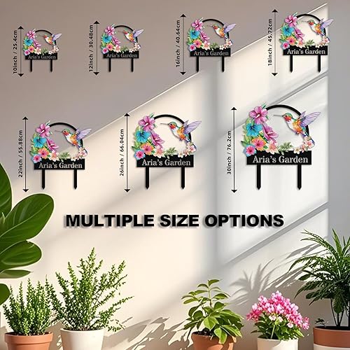 Miniatura 9 de Letreros de jardín personalizados con estacas, arte de metal personalizable con estaca de patio, decoración colorida de jardín de colibrí para