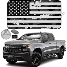 الألعاب الآلية 1 - قطعة الزجاج الأمامي الظل B&amp;W Camo American Flag USA Design - نافذة أمامية للسيارة قابلة للطي لغروب الشمس لمعظم سيارات السيدان - كتل أقصى الأشعة فوق البنفسجية وتحافظ على سيارتك باردة - كبيرة