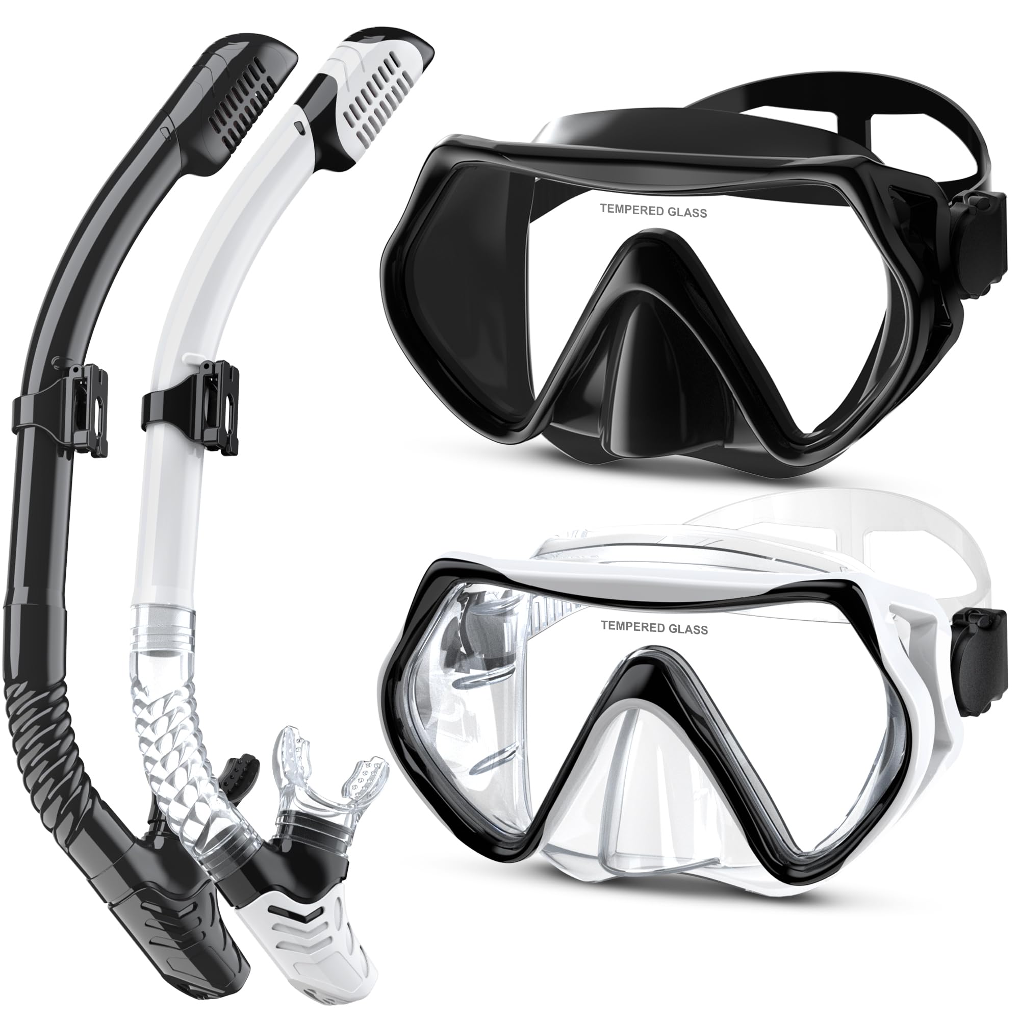 Juego de esnórquel seco para hombres y mujeres, máscara de buceo antivaho panorámica de 180°, equipo de esnórquel profesional para respirar libremente, visión amplia clara bajo el agua