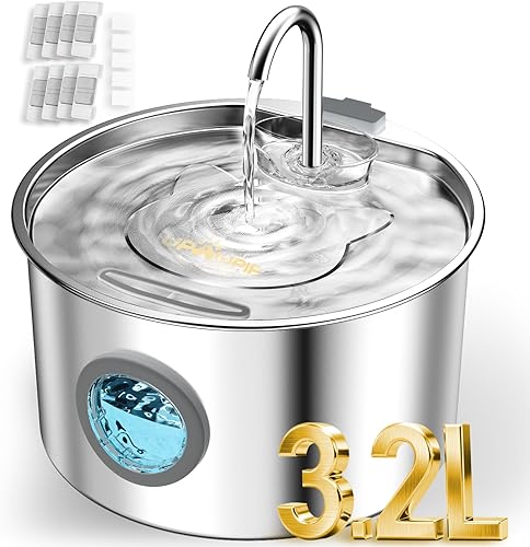 Fuente de agua para gatos de 3.2L de acero inoxidable con 13 filtros, fuente de agua automática para mascotas para gatos/perros, ultra silenciosa,