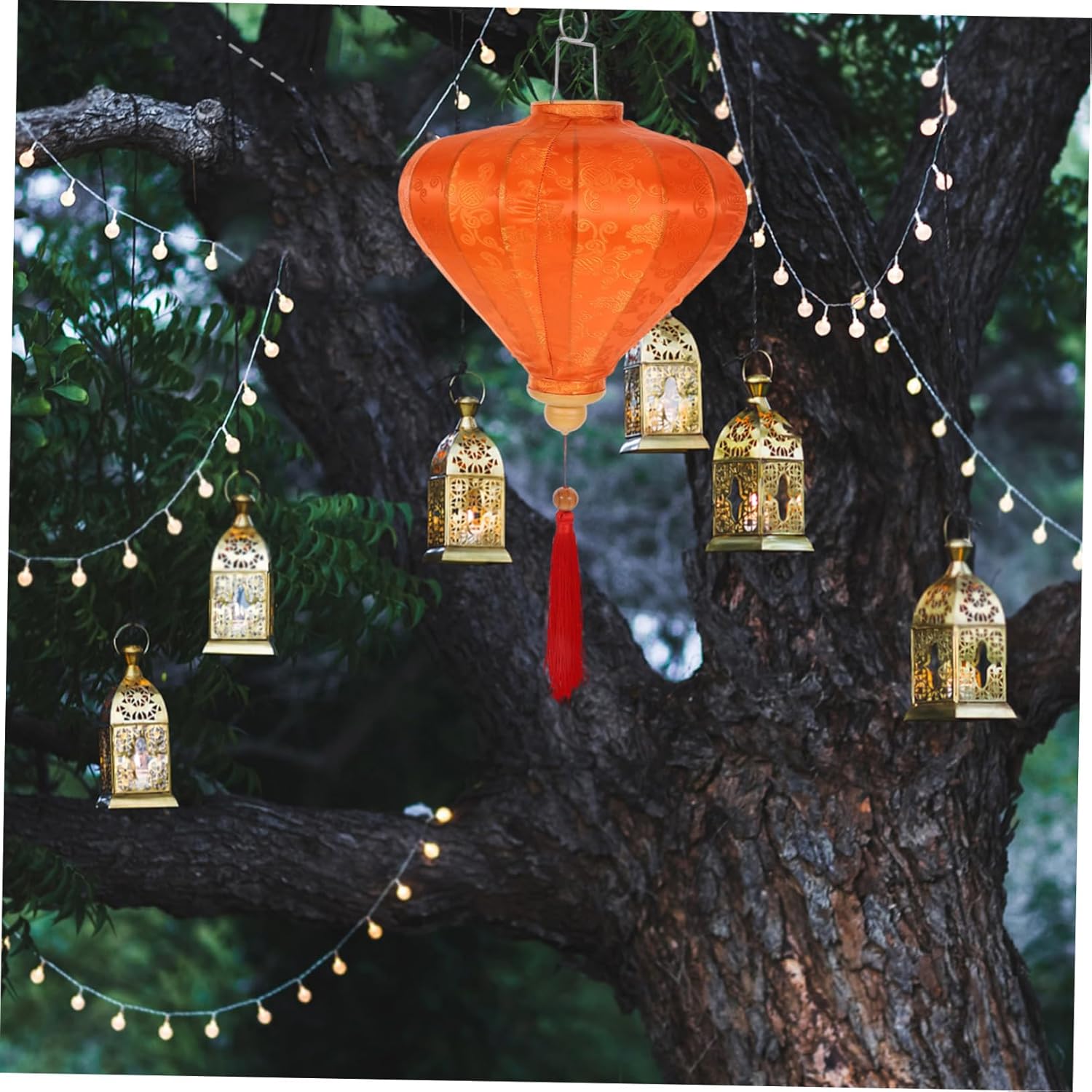 Light Lantern Chandelier Decoration Japanese Lantern Outdoor Hanging Lantern Hoi an Lamp Flocking Cloth Orange Fabric Lantern Party Lantern