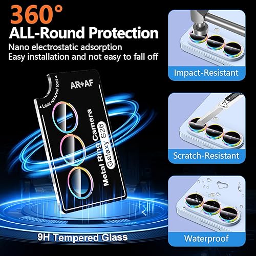 Vista 9 de para Samsung Galaxy Z Flip 7 Protector de Lente de Cámara, Cubierta de Lente de Vidrio Templado con Anillo de Metal Individual, [Fuerte Adhesión] 1