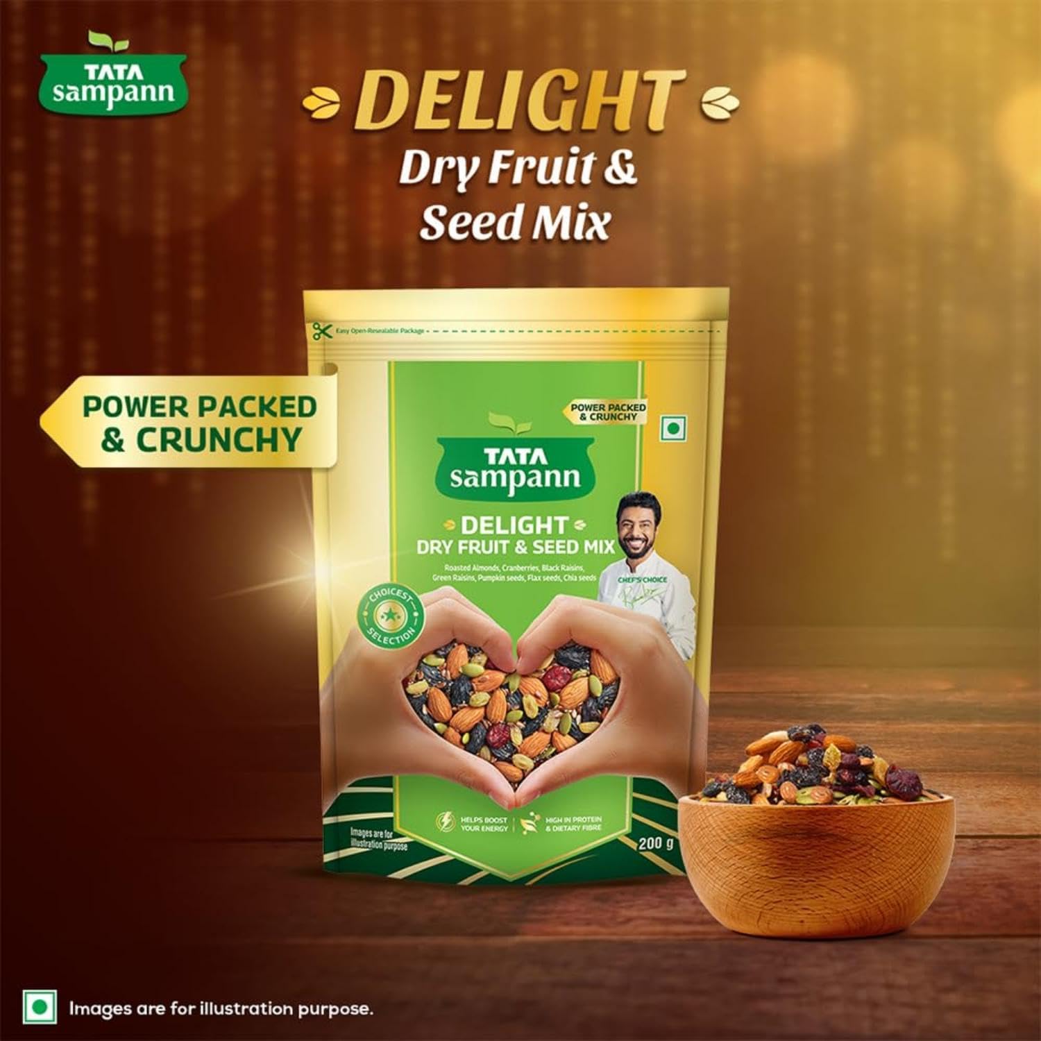 Tata Sampann Delight Dry Fruit & Seed Mix | Power Packed & Crunchy Snack | Trail Mix | High in Protein & Dietary Fibre | Rich in Magnesium | Source of Phosphorus | 200g | Roasted Almonds, Cranberries, Black Raisins, Green Raisins, Pumpkin Seeds, Flax Seeds & Chia Seeds 1