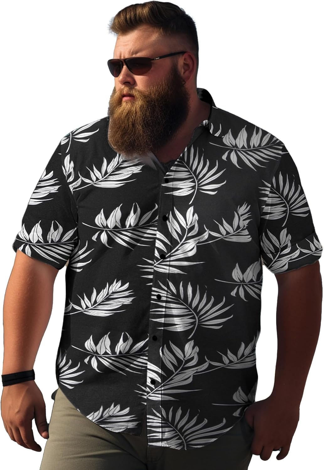 Weecreeture Big and Tall Men's Hawaiian Shirt - Short Sleeve, Tropical Floral Button Down Casual Summer Beach Shirt