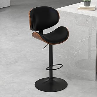 civama Bar Stools 1 PC for Kitchen Counter, Adjustable Bar Height Chairs, Modern Swivel Barstools with Bentwood Seat and Back with Footrest for Kitchen Island, Dining Room, Black PU Leather