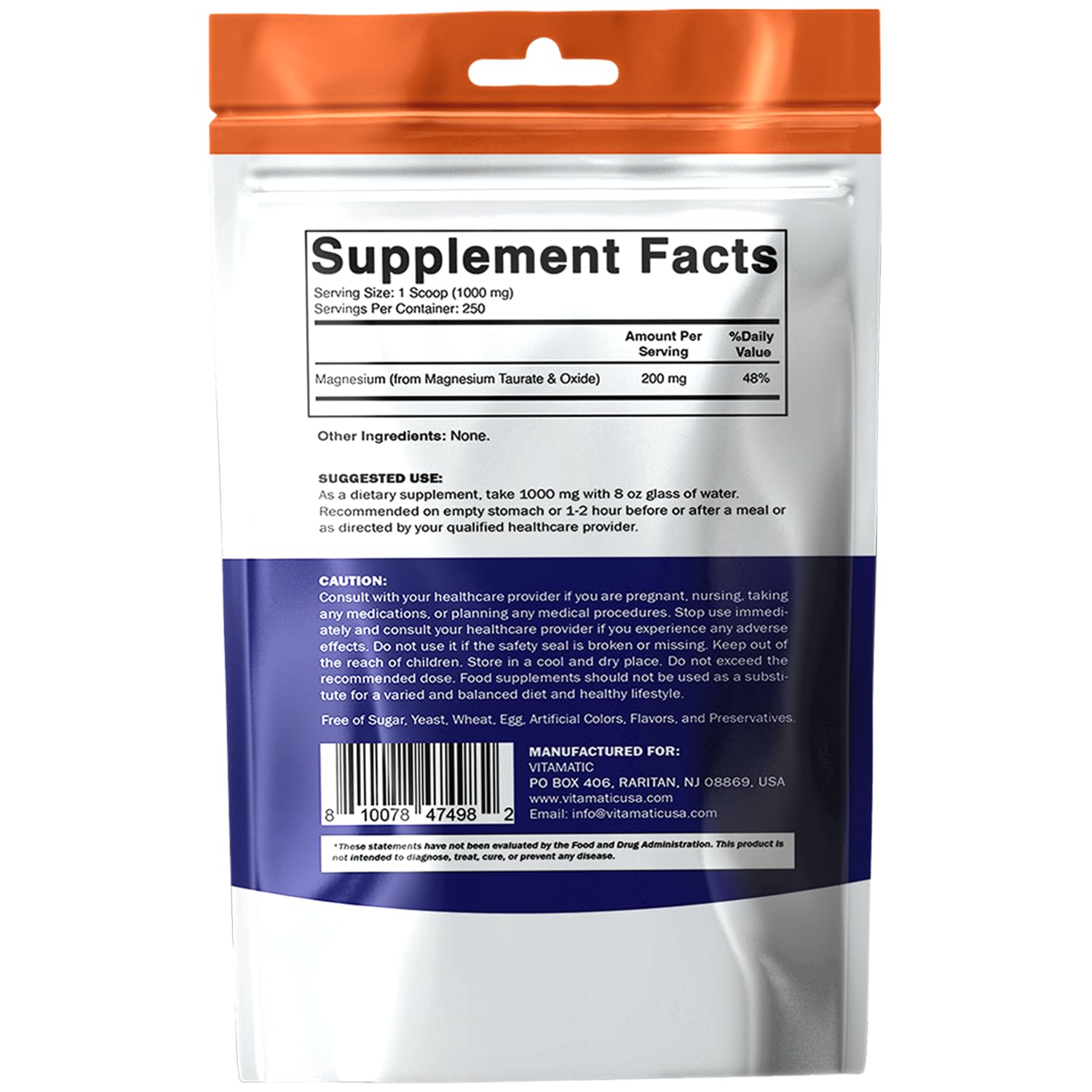 Vitamatic Magnesium Taurate 1000mg per Serving Supports Muscle, Joint, and Heart Health 250 Grams - 250 Servings — Amazon image 9
