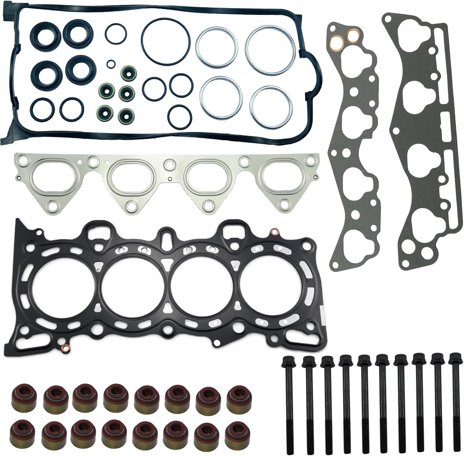 HS9915PT-1 Cylinder Head Gasket Set with Head bolts Compatible with 1.6L Honda Civic 1996 1997 1998 1999 2000, Civic del Sol 1996 1997, D16Y5 D16Y7 D16Y8 D16B5 SOHC Engine, Part# HS54234 HB4029