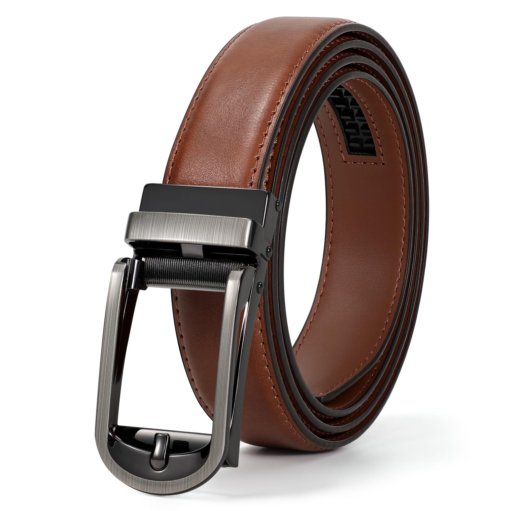 JASGOOD Mens Ratchet Leather Belt Men Casual Dress Belt Automatic Adjustable Click Belts with Slide Buckle