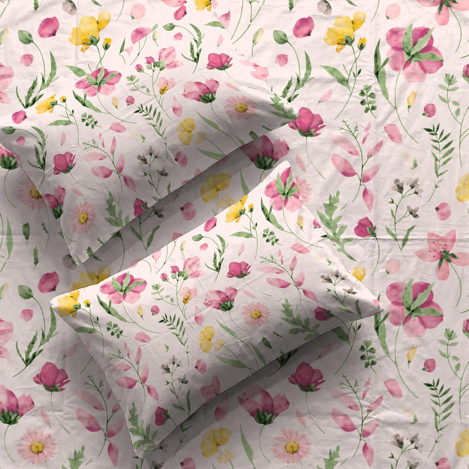 Urban Space Serene 200 TC 100% Cotton Bedsheet for King Bed, Cotton King Bedsheet with 2 Pillow Covers (Meadows Rose Pink, Size 108 x 108 inches)-image-2
