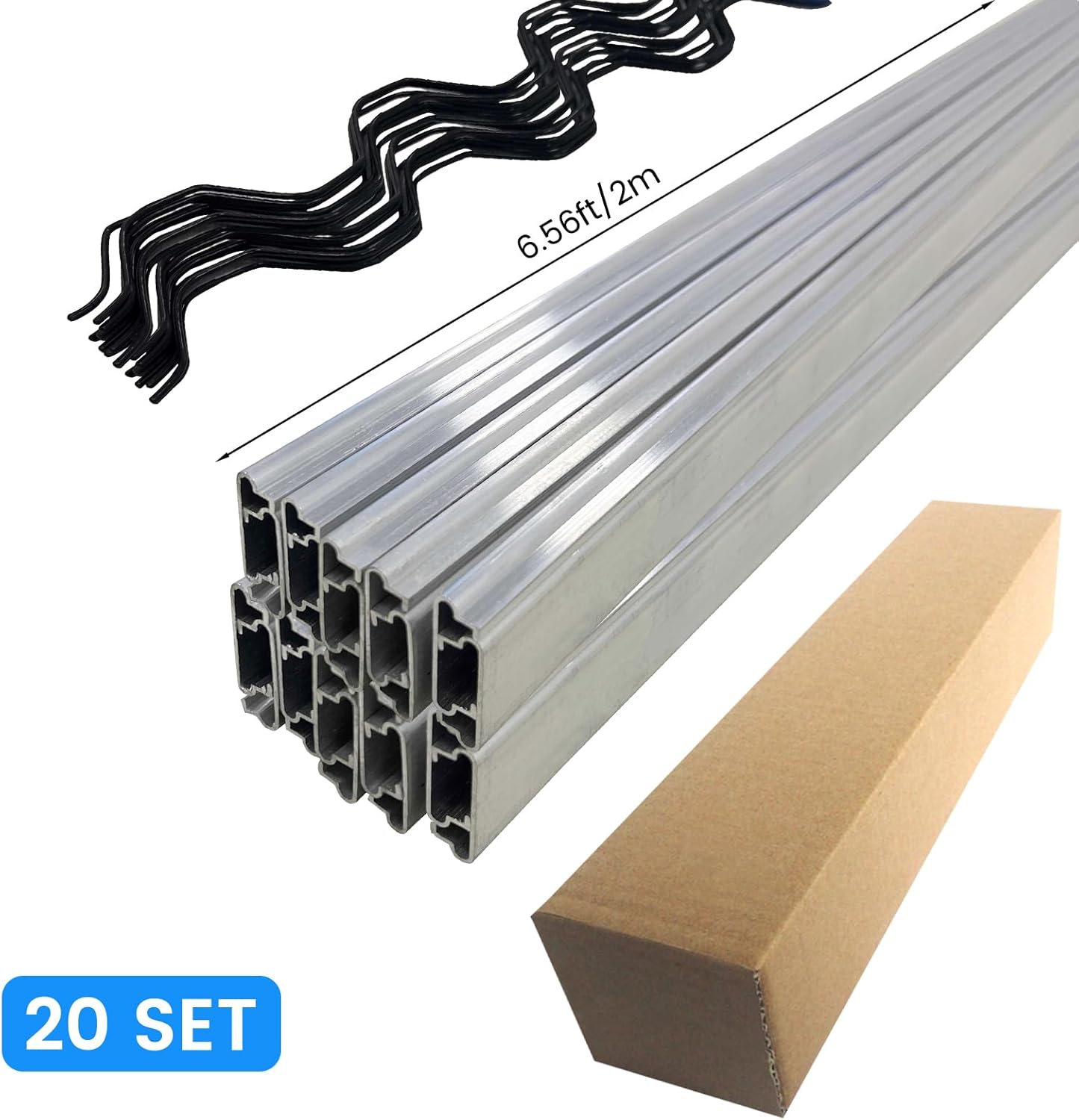 6.6ft Greenhouse Lock Channel and Spring Wire, PVC Coated Wiggle Wire & Aluminum Alloy u-Channel, Greenhouse Frame Kit for Greenhouse Plastic Cover or Sunshade Fabric Accessories Installation, 20 Set