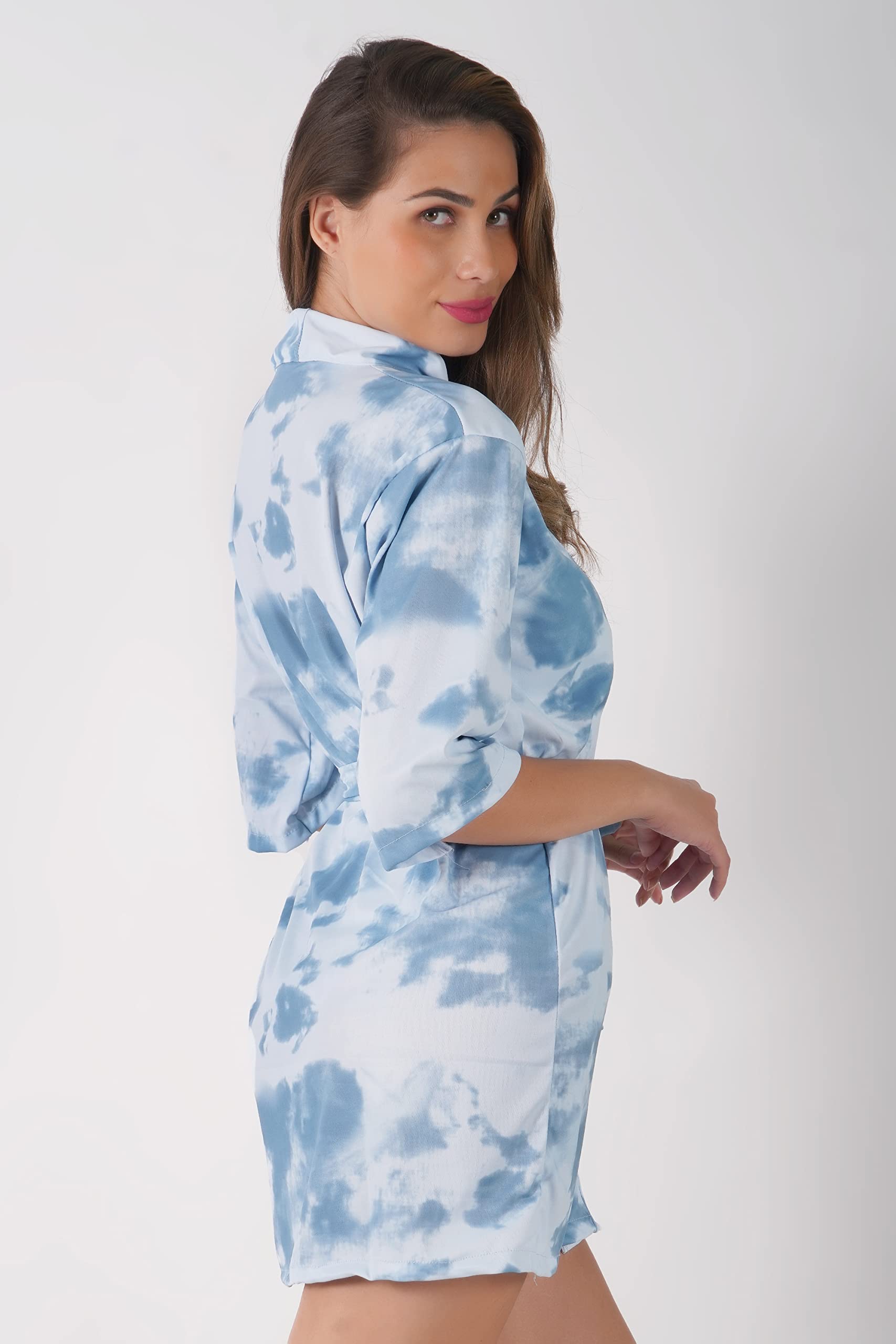 SSoShHub Heart Love Women Robe Lingerie Lace Above The Knee Babydoll V Neck Chemise Halter Mesh Nightwear Babydoll Lingerie for Honeymoon Beachparty Robe Lingerie with Panty Free Size Blue - Image 4 thumbnail