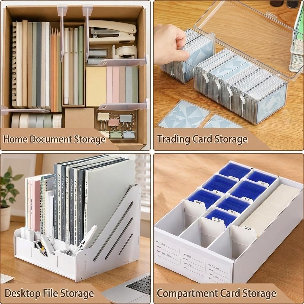 12 Pcs Card Box Dividers with 100 Labels & 10 Stickers, PP Trading Card Clip Separators that Clip onto Cardboard Side Wall for Sports Baseball Cards for Beginners & Traders