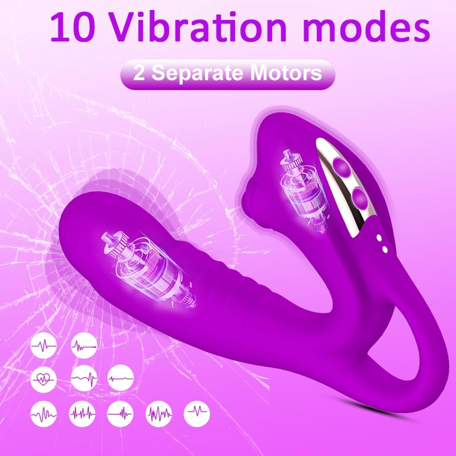 Bendable Silent Vibrator Women Dual Motor Big Dildo, Handle Female Vibrator Adult Adult Sex Toy with 10 Vibration Modes - Purple