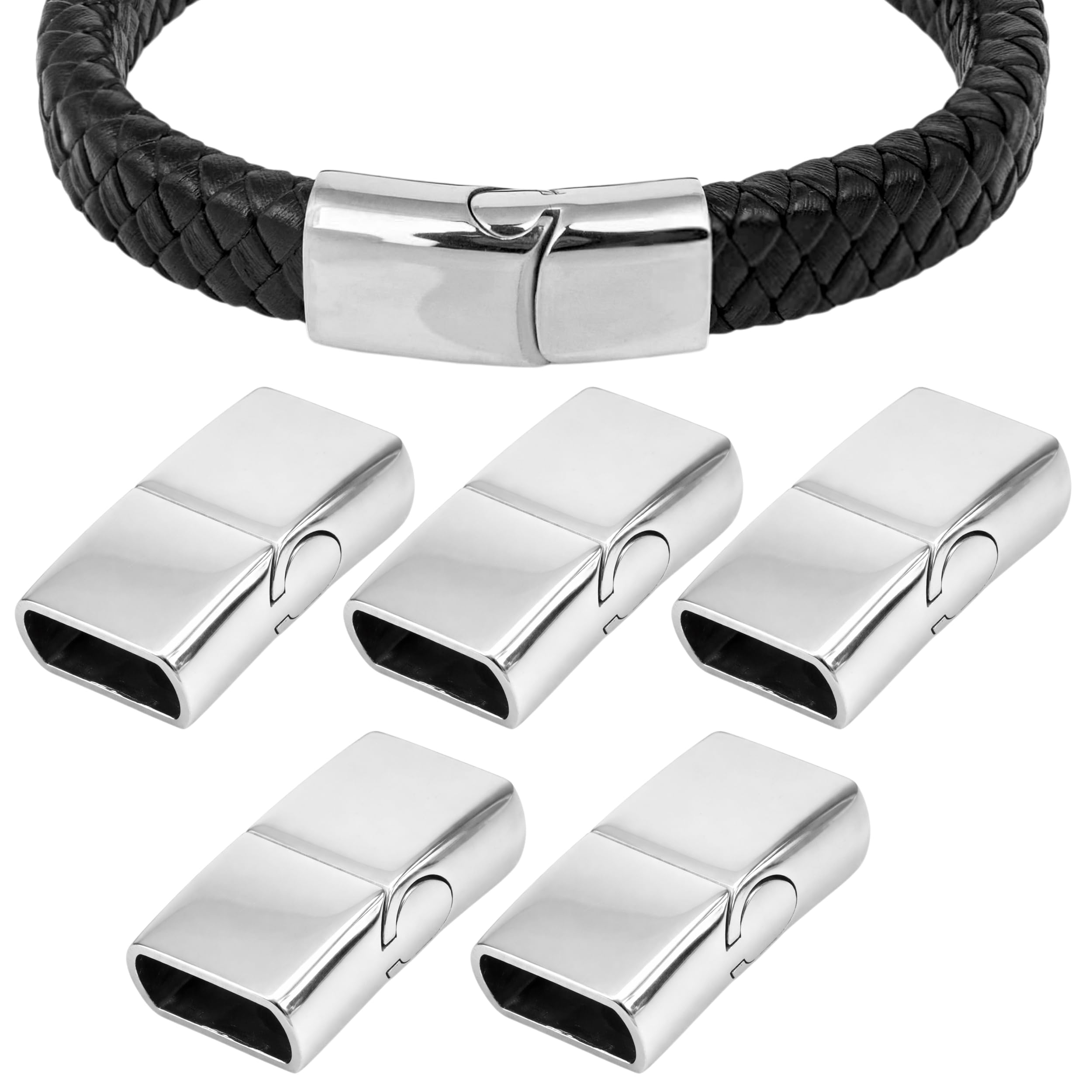 Fermoirs plats en cuir 11x6mm en acier inoxydable pour création de bracelets paracorde x5
