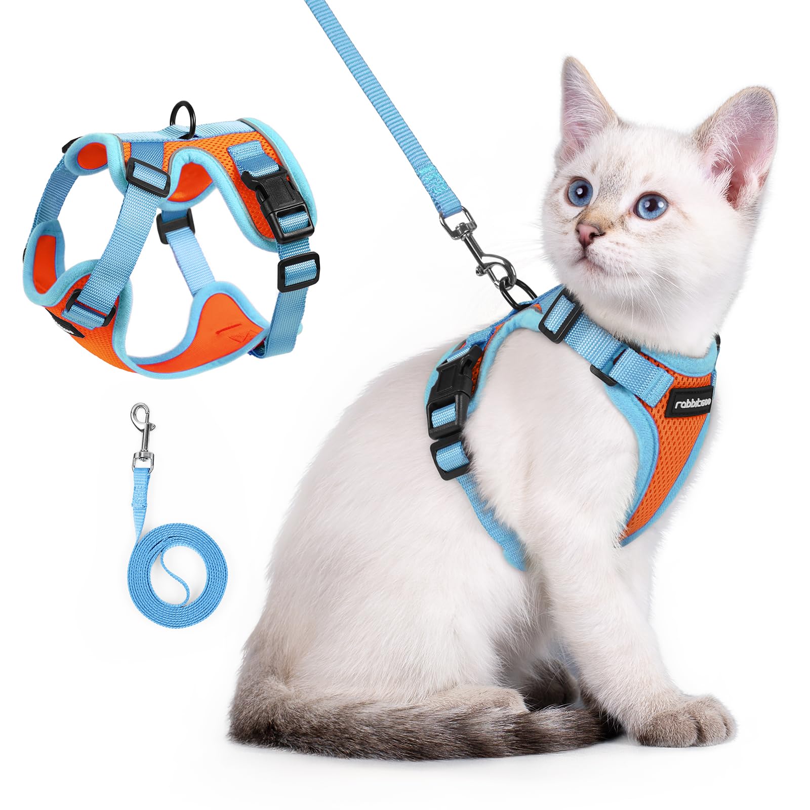 rabbitgoo Cat Harness and Leash Set, Escape Proof, Orange &amp; Light Blue