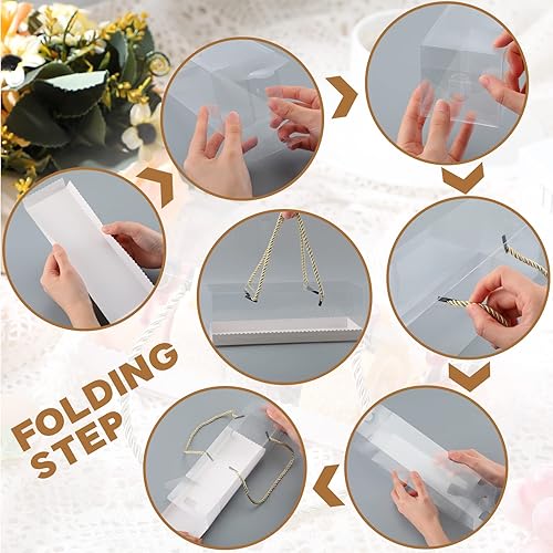 Miniatura 7 de Eaasty 50 cajas transparentes para cupcakes de 9 x 3 x 3 pulgadas, cajas para pasteles de panadería con asa y cartón, recipientes rectangulares de