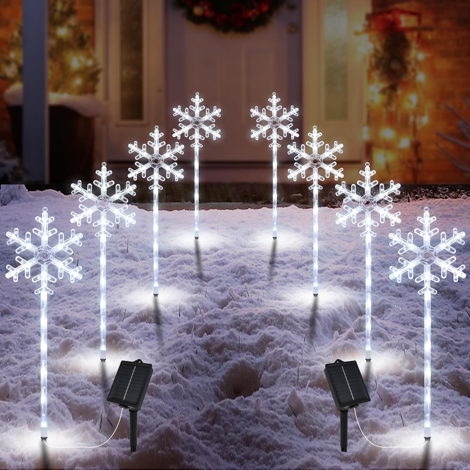 solar christmas pathway lights outdoor decorations, solar powered snowflake lights, waterproof xms garden stake lights outdoor christmas decorations for patio yard porch lawn, 8 pack(white) white-8pack