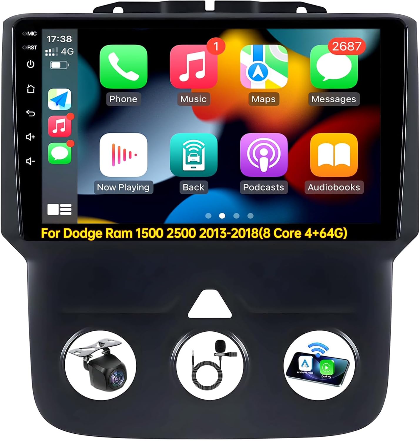 8 Core Car Radio Stereo for Dodge Ram 1500 2500 2013-2018, 9-inch IPS 1280x800 Android 13 Head Unit, Wireless CarPlay Android Auto, GPS Navigation WiFi6 Bluetooth5.0 DSP SWC Backup Camera