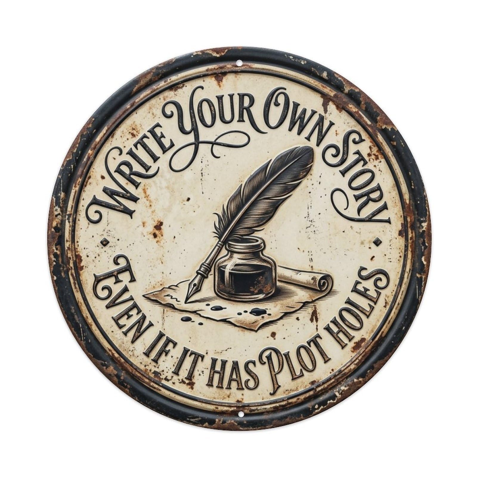Quill Pen Write Office Vintage Metal Tin Sign Plaque Wall Decor for Cafe, Club Bar, Office, Garden Metal Poster 8x8Inch