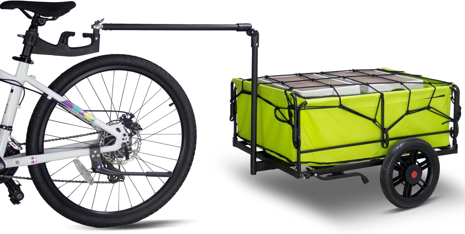 TMZ Bike Trailer, Bicycle Cargo Trailer with 110lbs Load Capacity, 11.4 Inch Airless Tire, Universal Coupler, Angle-Adjustable Pull Rod and Elastic Net Cover