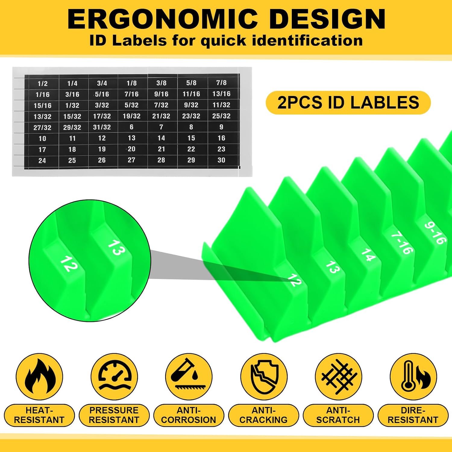 Chunful 100 pcs Modular Wrench Organizer Holder Wrench Tool Organizers Storage Racks Set with Metric & SAE Label for Tool Box Drawer Storage for Father Brother Professional Mechanics Men (Green)