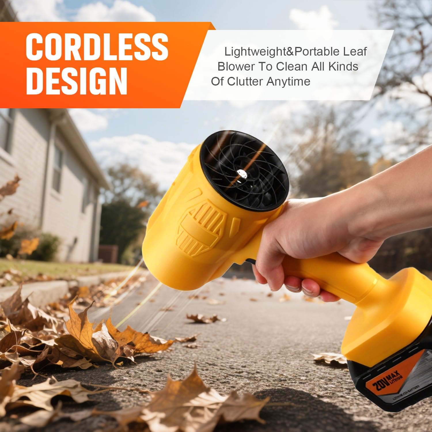 Cordless Leaf Blower Handheld 20V Leaf Blowers Lightweight with 2.0Ah Battery & Fast Charger for Yard, Lawn, Garden,Commercial & Home Use