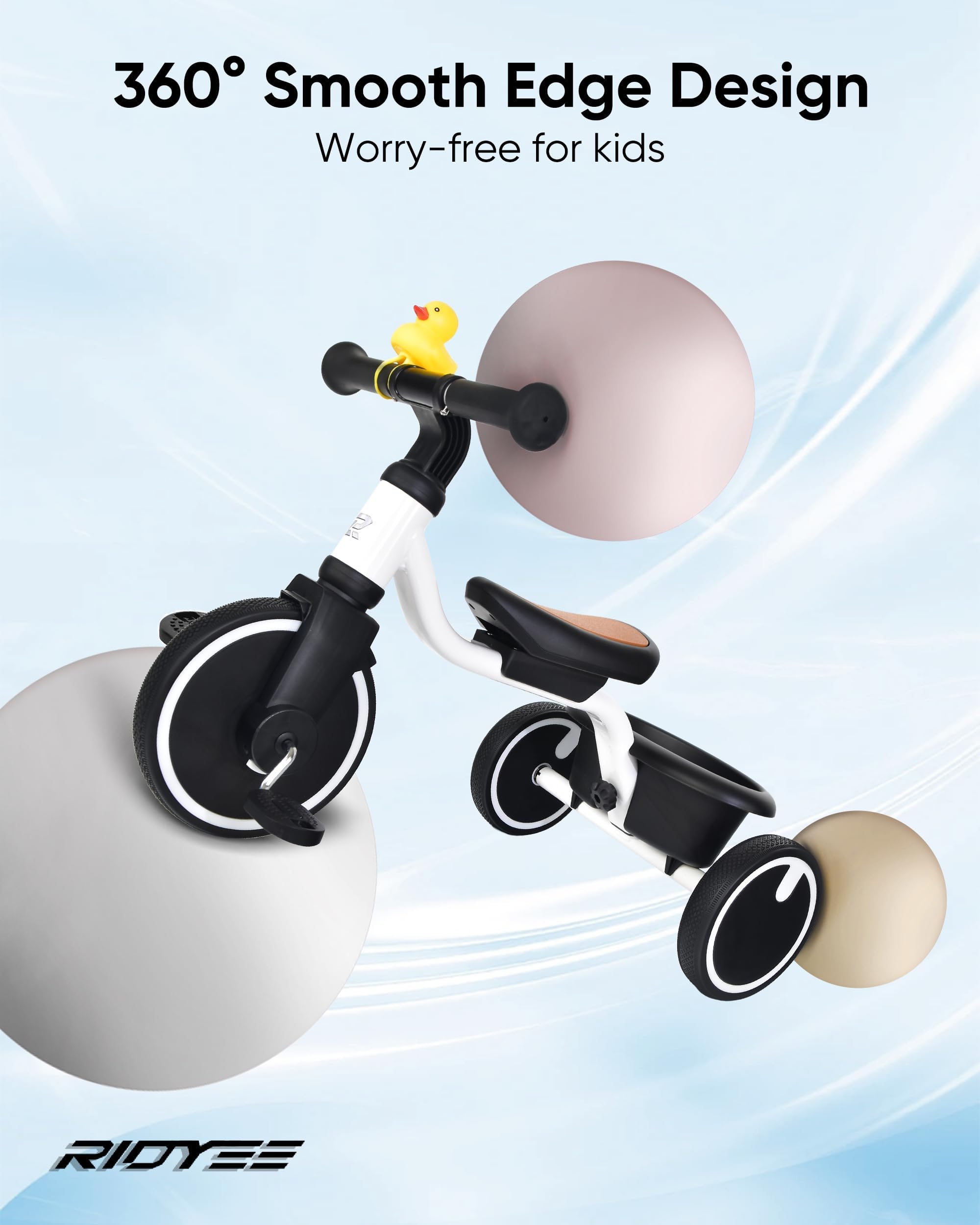 Triciclo para niños pequeños de 1.5 a 3 años, triciclos para 18 meses a 3 años con neumáticos de poliuretano, conducción estable en cualquier superficie, triciclo para niños pequeños con 4