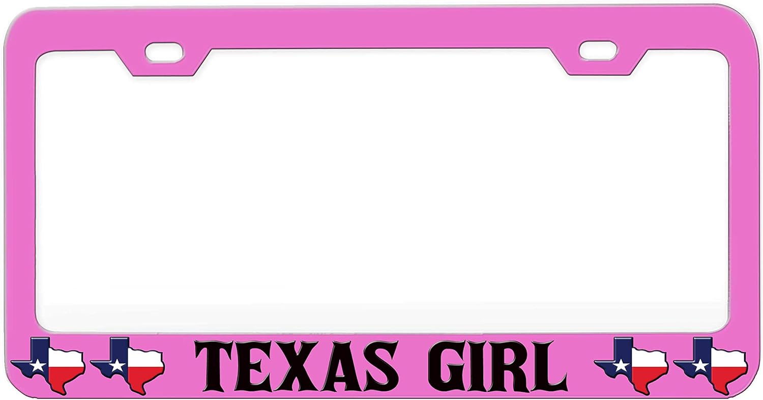 Texas Girl Texas Pink Steel Metal License Plate Frame Auto Car SUV Tag Holder, S87