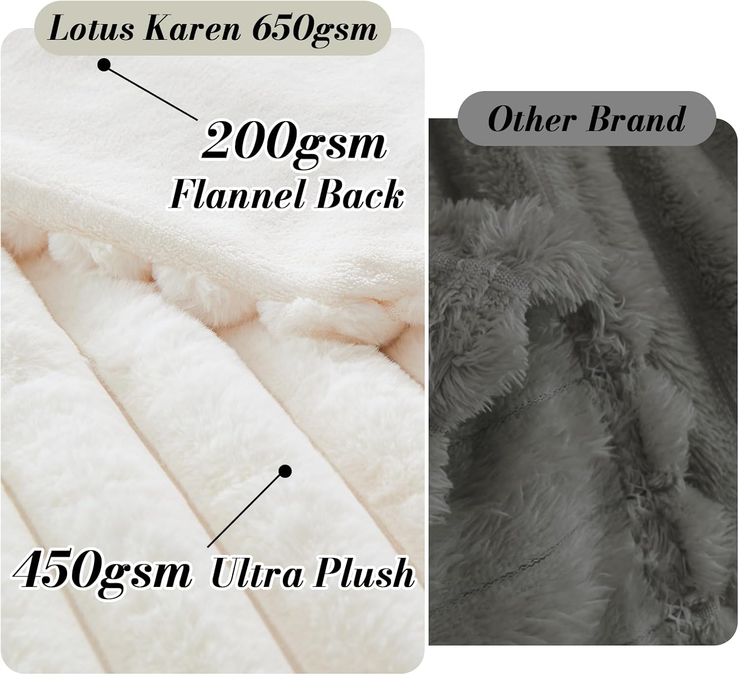 Lotus Karen Faux Fur Twin Blanket for Couch, Cozy Soft Fluffy Fuzzy Cream White Blanket, Striped Warm Thick Furry Plush Shaggy Small Blankets for Women,60x80 Inches