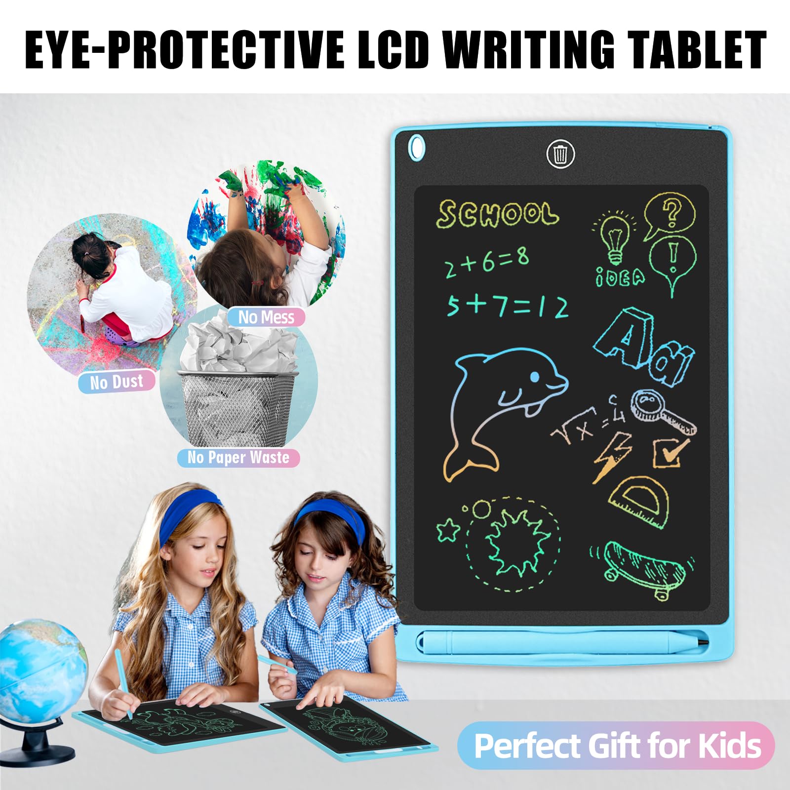 GUYUCOM LCD Kids Doodle Board, 8.5 Inch Electronic Writing Tablet with Lock Function, Erasable Doodle Drawing Pad for Kids Toys Birthday Gifts (Blue) — view 2