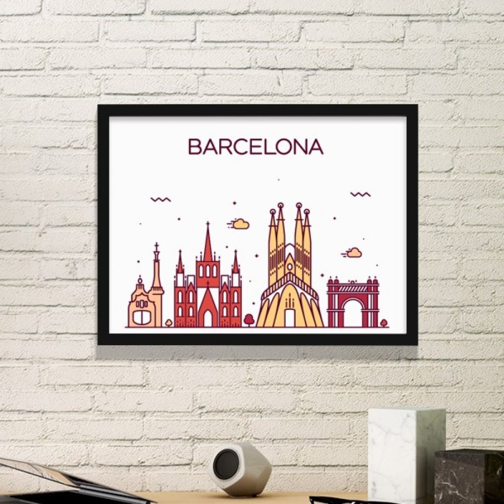 Cadre photo Barcelone avec peinture art noir moyen pour decoration murale