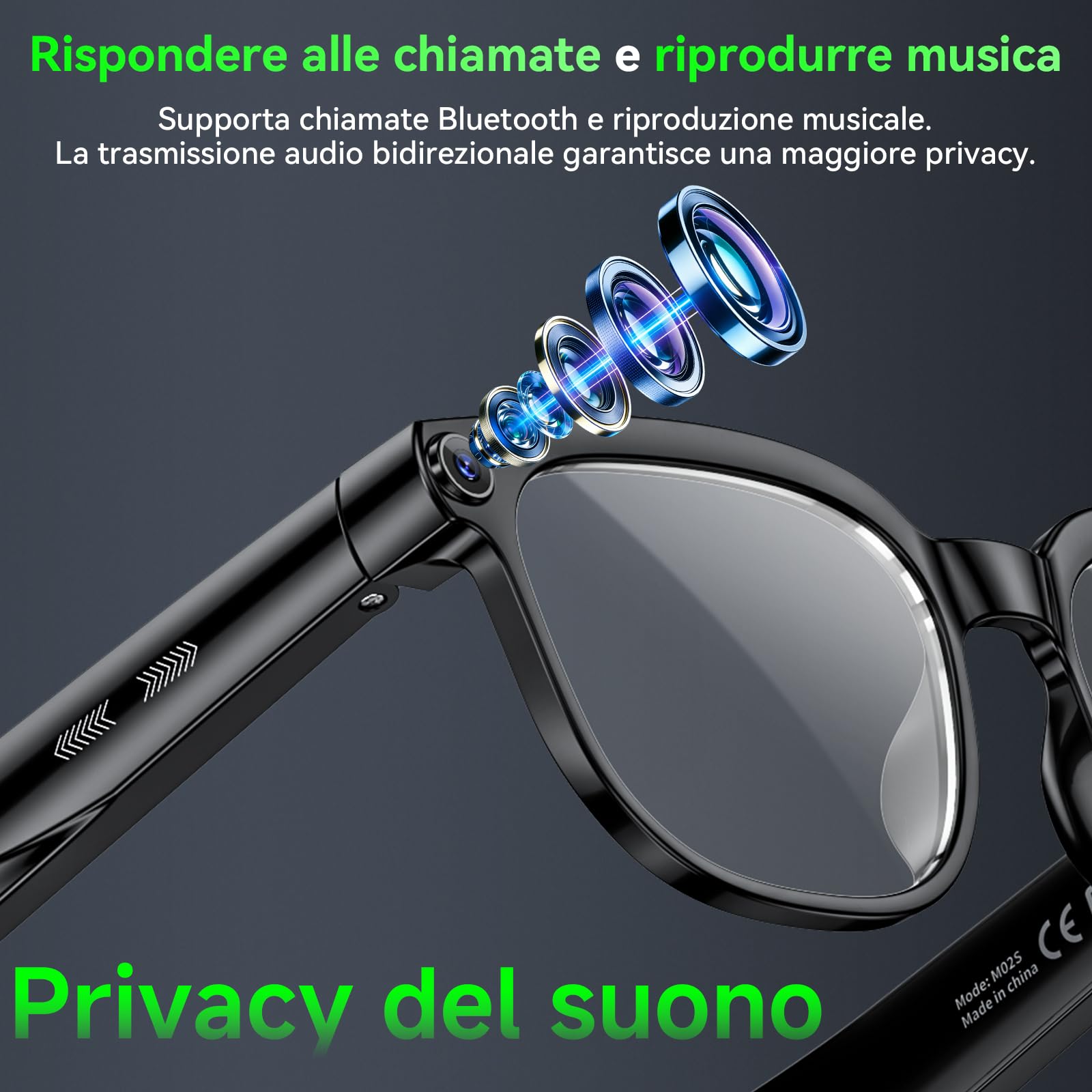 Occhiali Smart con Fotocamera 8MP,Smart Glasses AI,Occhiali Intelligenti con Fotografia/Registrazione/Chiamate Intelligenti/Musicale/Traduzione/Riconoscimento Immagini, Blu