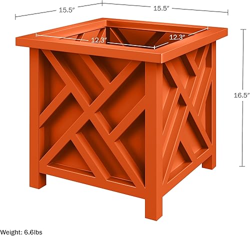 Miniatura 6 de Pure Garden Macetero con diseño de celosía, 15.5 pulgadas, maceta decorativa cuadrada para flores o plantas al aire libre, porche delantero,